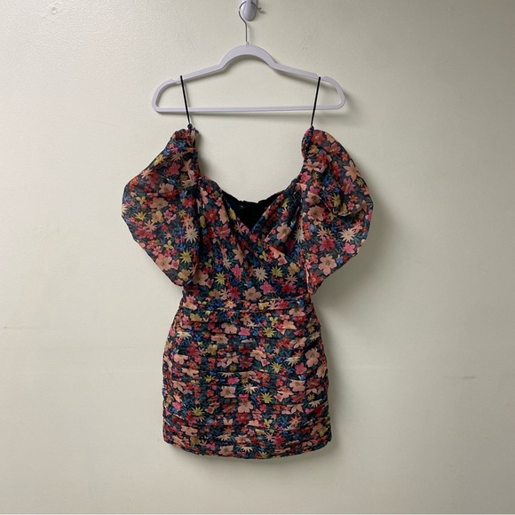C/MEO Collective And Ever More Floral Puff Sleeve Ruched Mini Dress Size Small - Picture 2 of 12